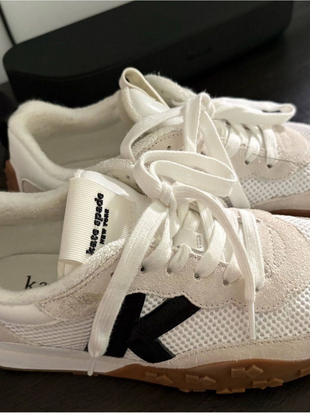 kate spade White and Black Mesh & Leather Sneakers with Gum Sole - Picture 4 of 10